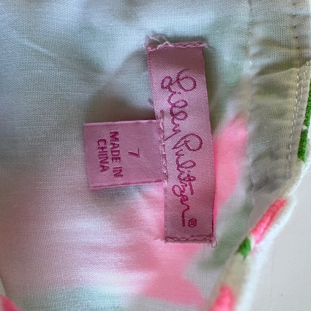 Lilly Pulitzer Girls Pink Green Pineapple Print Shift Dress Lace Trim Size 7 - Picture 3 of 6